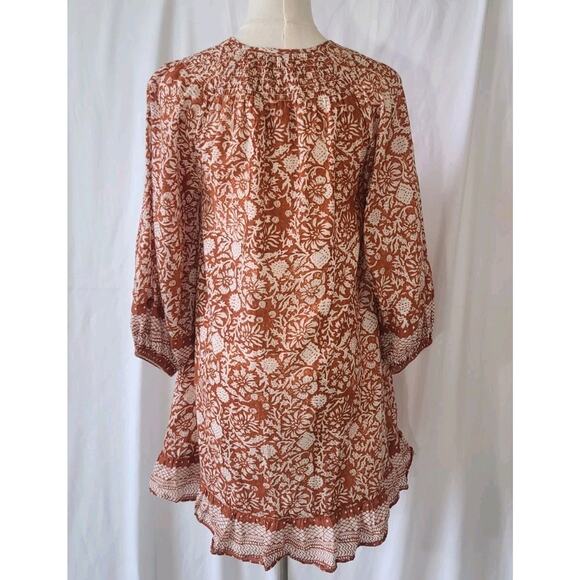 Anthropologie Cleobella Womens Rust Cream Floral Gwen Mini Dress XS Boho Gypsy - Picture 4 of 5
